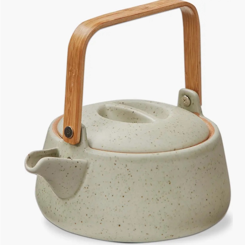 Speckled Ceramic Teapot with Bamboo Handle